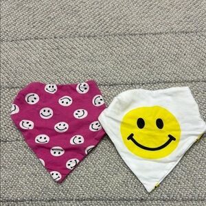 Smiley Face Baby Bandana Bib Set - Pink and White, Yellow and White- Little Mish